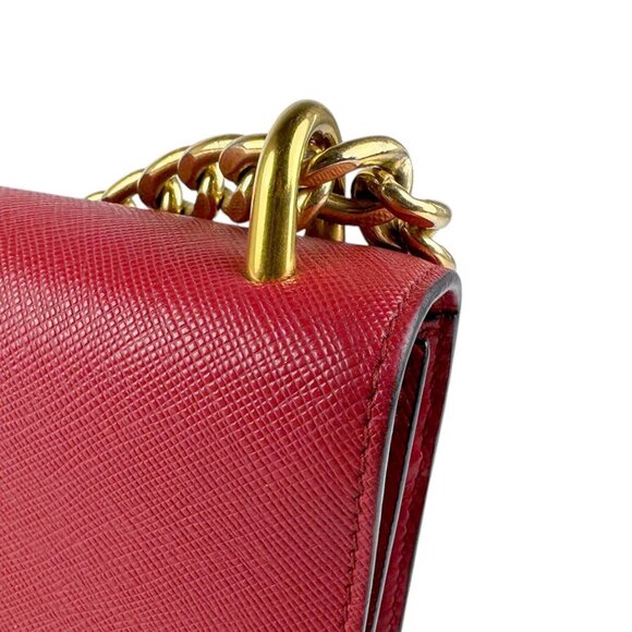 Auth PRADA Crossbody Shoulder Bag Red/Gold Leather/Metal - Picture 8 of 13